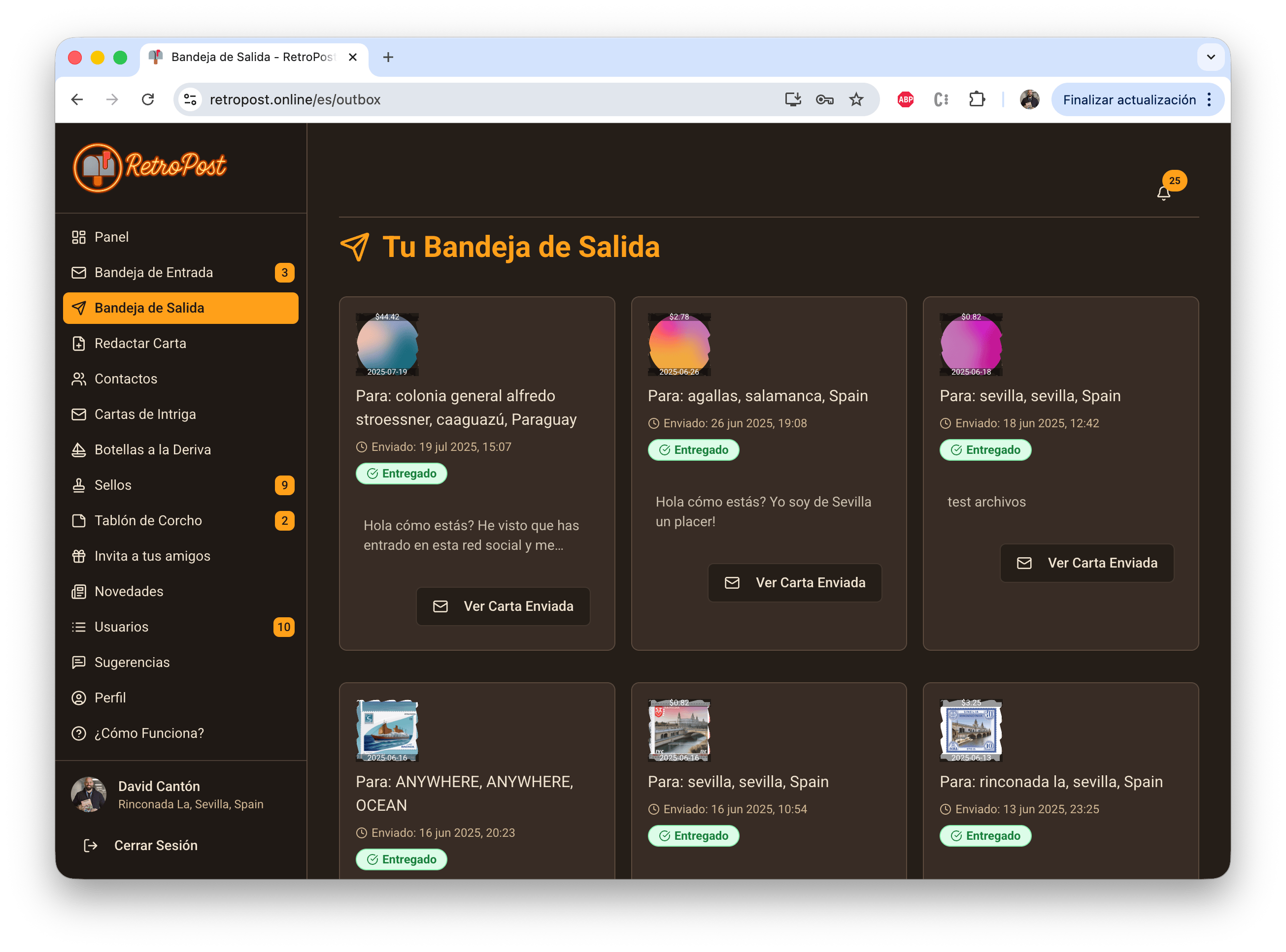 Bandeja de salida de RetroPost